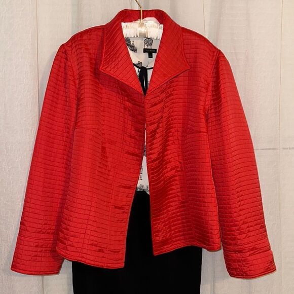 Harve Benard 18 Classic Lux Red Open Front Light Quilted Jacket Overcoat - Picture 1 of 15